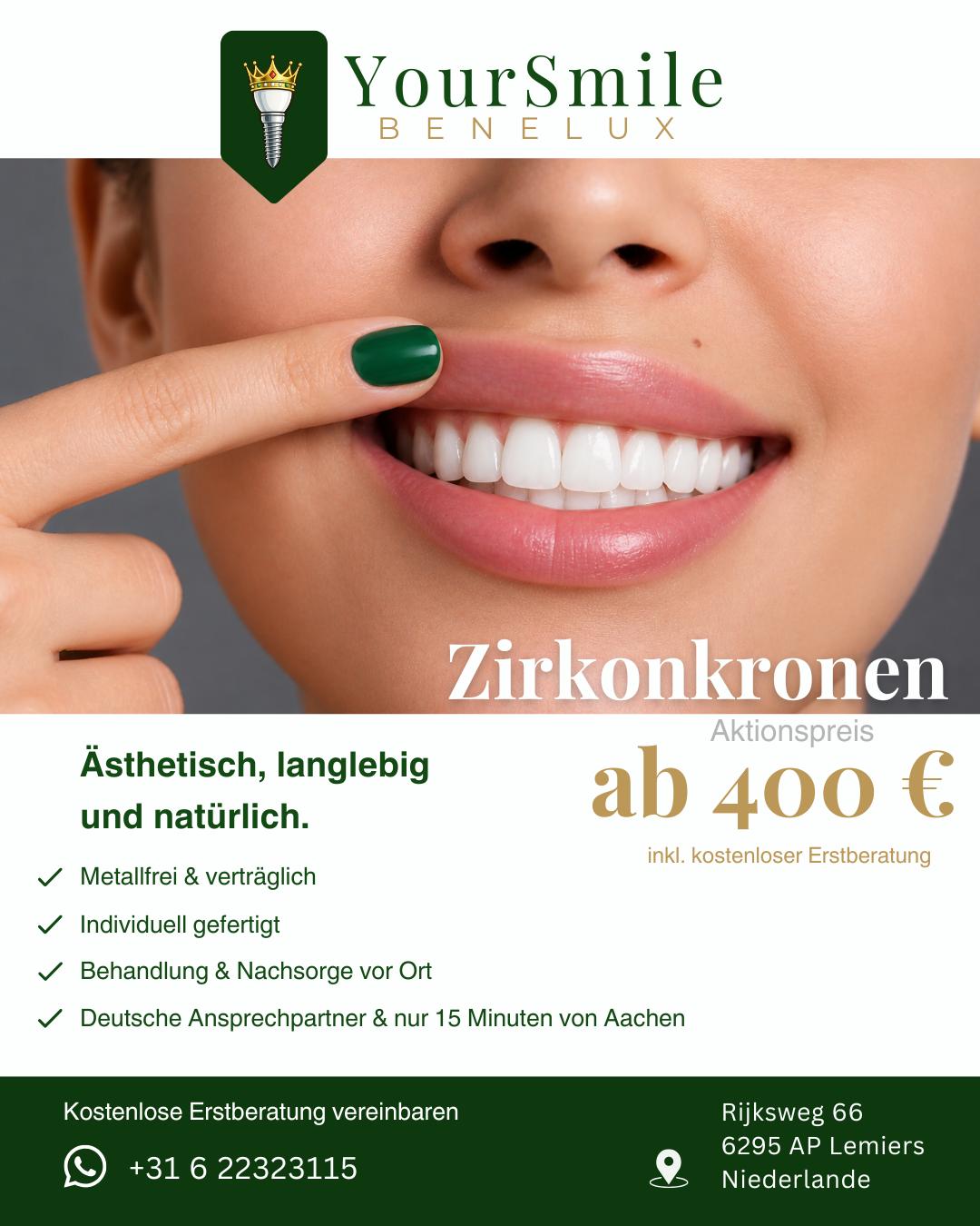 Instagram Post Deutsch: Zirkonkronen ab 400 Euro